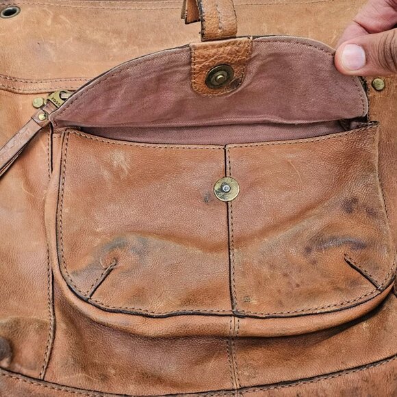 Fossil Vintage Bag Brown Genuine Leather Shouder Bag Read desc - Picture 3 of 9
